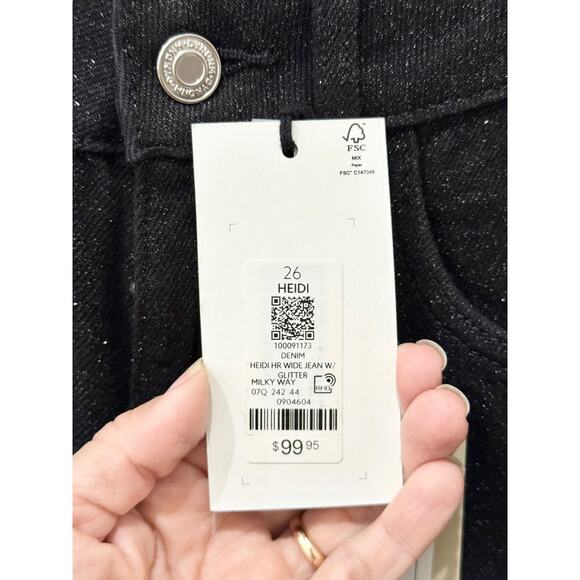 NWT Dynamite Denim Heidi Glitter Wide Leg Jeans Black Milkyway Women's 26/ US 2 - Picture 7 of 7